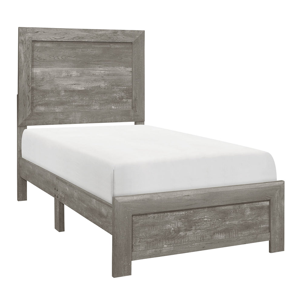 English Elm Rustic Full Size Panel Bed with Textured 3D Paper Veneer Finish, Modern Farmhouse Style Bedroom Gray 45.25 L x 33.5 W x 6.5 H B011P248599