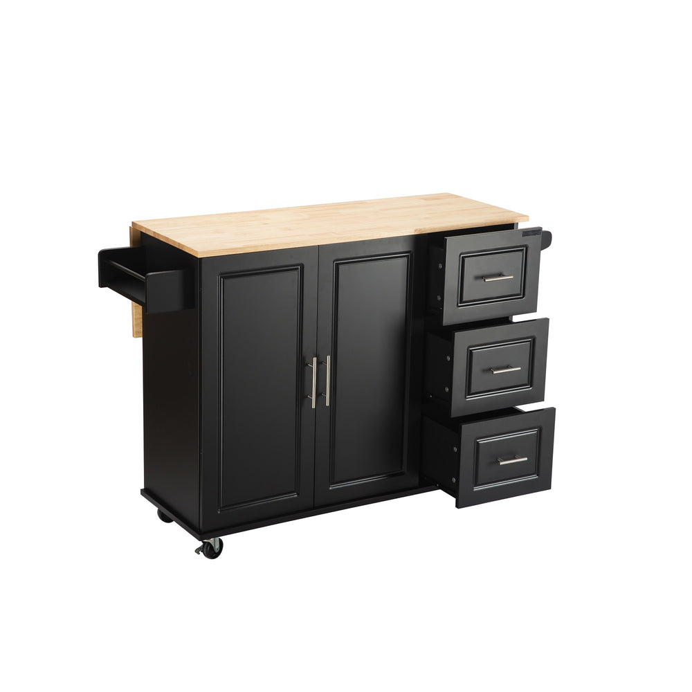 English Elm Kitchen Island & Cart - Mobile Rubber Wood Workstation With Ample Storage, Spice Rack & Towel Holder W420S00004