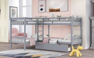 English Elm Twin L-shaped Bunk Bed Sleeps Four with Storage Drawers Mission Style Pine Frame Gray LT000038AAE