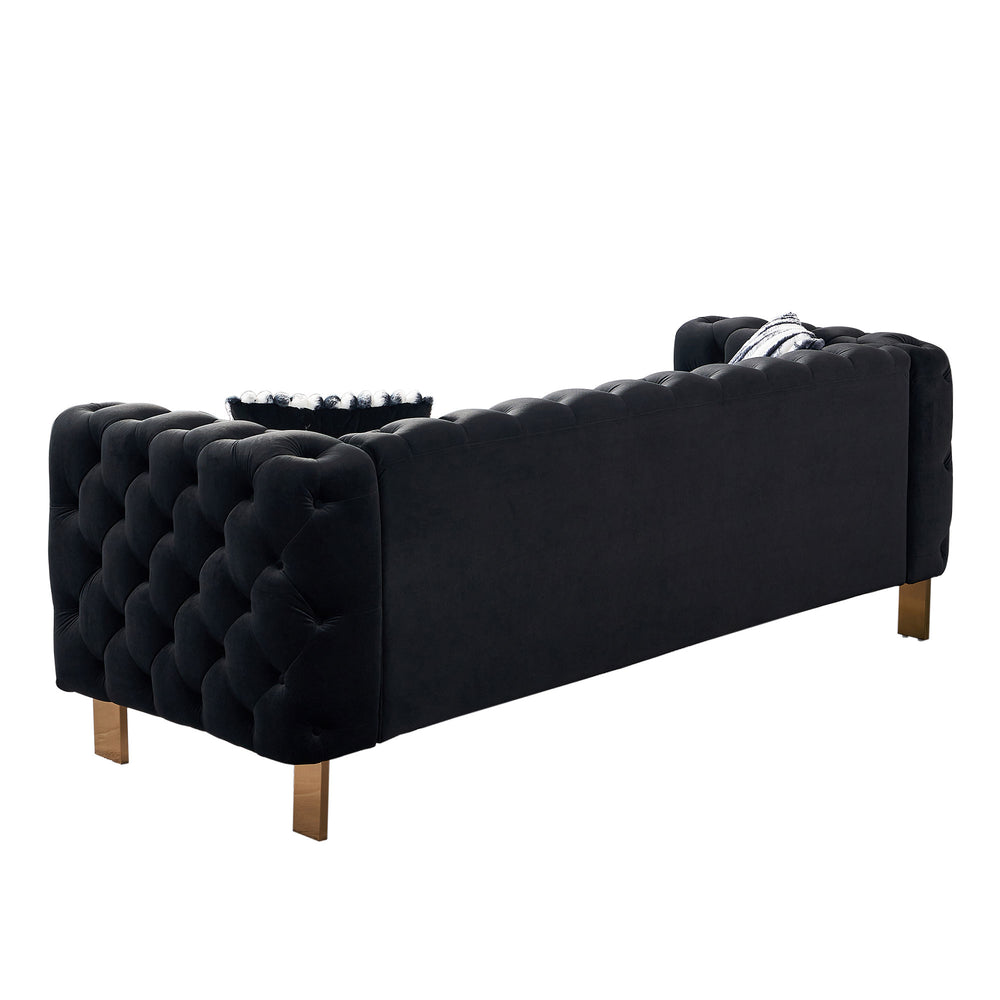 English Elm Chesterfield Modern Tufted Velvet Sofa with Gold Legs, Sleek Upholstered Accent for Living Room Black W57947394