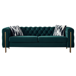 English Elm Chesterfield Modern Tufted Velvet Sofa with Gold Legs, Sleek Upholstered Accent for Living Room Green W57947395