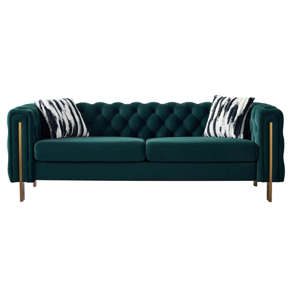 English Elm Chesterfield Modern Tufted Velvet Sofa with Gold Legs, Sleek Upholstered Accent for Living Room Green W57947395