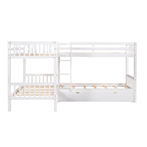 English Elm Twin L-shaped Bunk Bed Sleeps Four with Storage Drawers Mission Style Pine Frame White LT000038AAK