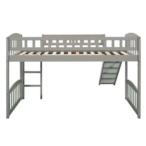 English Elm Twin Loft Bed with Built-in Slide Ladder Pine Wood Frame Kids Bedroom Gray N708P242135E