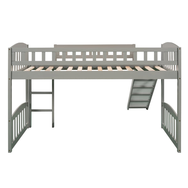 English Elm Twin Loft Bed with Built-in Slide Ladder Pine Wood Frame Kids Bedroom Gray N708P242135E