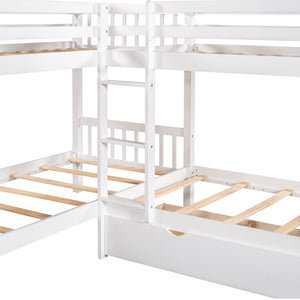 English Elm Twin L-shaped Bunk Bed Sleeps Four with Storage Drawers Mission Style Pine Frame White LT000038AAK
