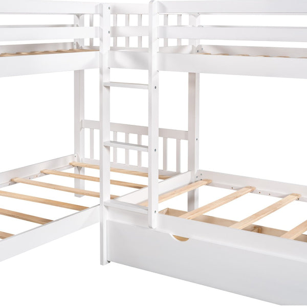 English Elm Twin L-shaped Bunk Bed Sleeps Four with Storage Drawers Mission Style Pine Frame White LT000038AAK