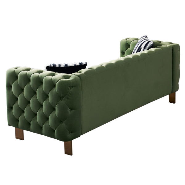 English Elm Chesterfield Modern Tufted Velvet Sofa with Gold Legs, 69" Compact Accent Couch in Mint Green Elegance W57949311