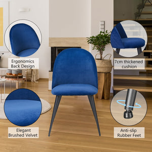 English Elm Dining Chair Set of 4 Navy Velvet Upholstered with Matte Black Metal Legs Modern W116459159