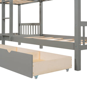 English Elm Twin L-shaped Bunk Bed Sleeps Four with Storage Drawers Mission Style Pine Frame Gray LT000038AAE