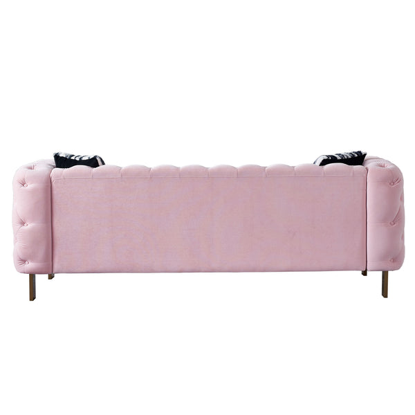 English Elm Chesterfield Modern Tufted Velvet Sofa with Gold Legs, Sleek Upholstered Accent for Living Room Pink W57947396