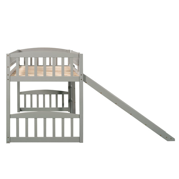 English Elm Twin Loft Bed with Built-in Slide Ladder Pine Wood Frame Kids Bedroom Gray N708P242135E