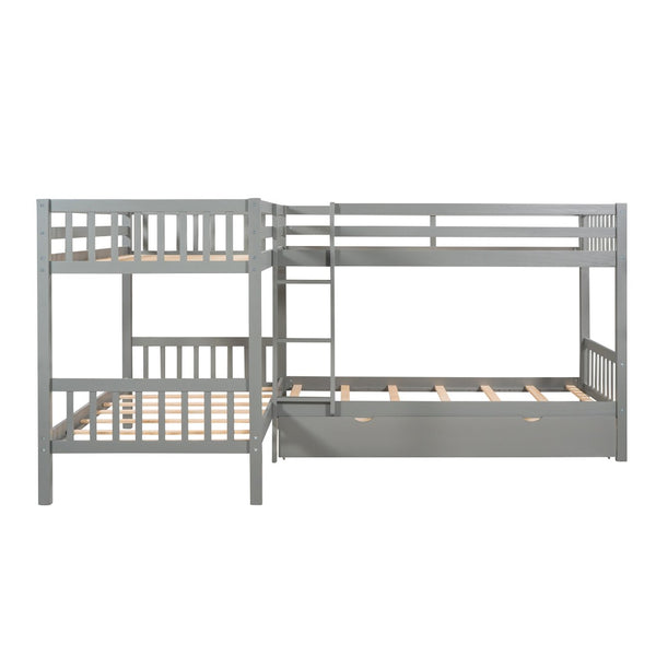 English Elm Twin L-shaped Bunk Bed Sleeps Four with Storage Drawers Mission Style Pine Frame Gray LT000038AAE
