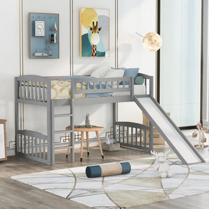 English Elm Twin Loft Bed with Built-in Slide Ladder Pine Wood Frame Kids Bedroom Gray N708P242135E