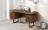 English Elm Home Office Computer Desk With Drawers/Hanging Letter-Size Files, 59 Inch Writing Study Table With Drawers