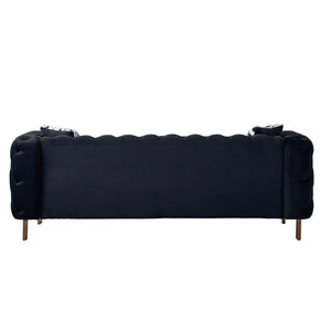 English Elm Chesterfield Modern Tufted Velvet Sofa with Gold Legs, Sleek Upholstered Accent for Living Room Black W57947394