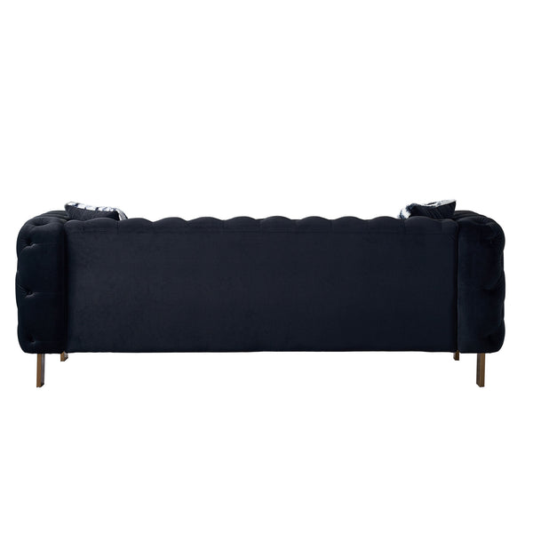 English Elm Chesterfield Modern Tufted Velvet Sofa with Gold Legs, Sleek Upholstered Accent for Living Room Black W57947394