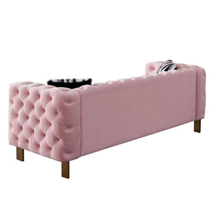 English Elm Chesterfield Modern Tufted Velvet Sofa with Gold Legs, Sleek Upholstered Accent for Living Room Pink W57947396