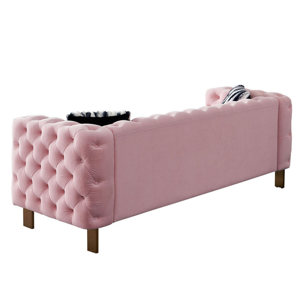 English Elm Chesterfield Modern Tufted Velvet Sofa with Gold Legs, Sleek Upholstered Accent for Living Room Pink W57947396