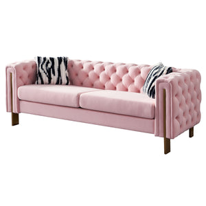 English Elm Chesterfield Modern Tufted Velvet Sofa with Gold Legs, Sleek Upholstered Accent for Living Room Pink W57947396