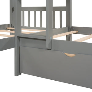 English Elm Twin L-shaped Bunk Bed Sleeps Four with Storage Drawers Mission Style Pine Frame Gray LT000038AAE