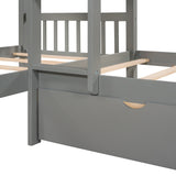 Hearth and Haven Twin L-Shaped Bunk Bed with Drawers, Grey