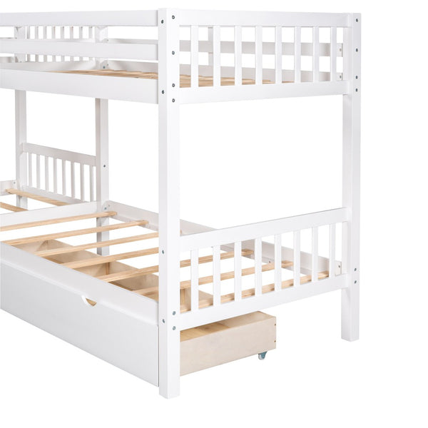 English Elm Twin L-shaped Bunk Bed Sleeps Four with Storage Drawers Mission Style Pine Frame White LT000038AAK