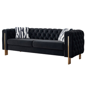 English Elm Chesterfield Modern Tufted Velvet Sofa with Gold Legs, Sleek Upholstered Accent for Living Room Black W57947394