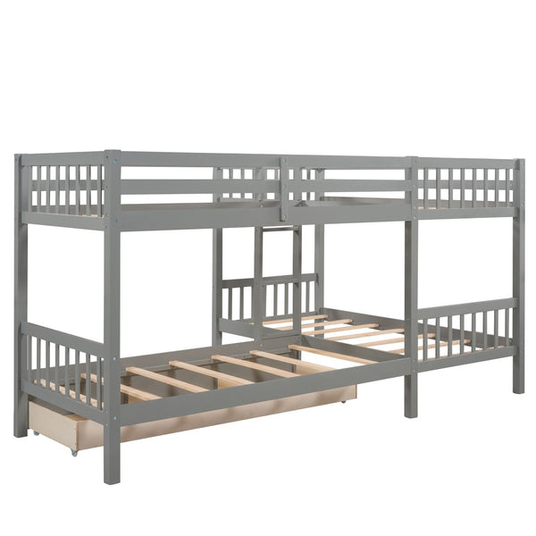 English Elm Twin L-shaped Bunk Bed Sleeps Four with Storage Drawers Mission Style Pine Frame Gray LT000038AAE