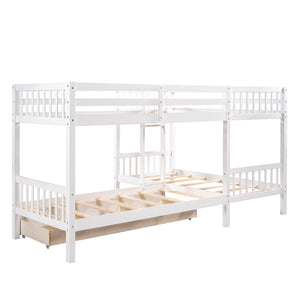 English Elm Twin L-shaped Bunk Bed Sleeps Four with Storage Drawers Mission Style Pine Frame White LT000038AAK