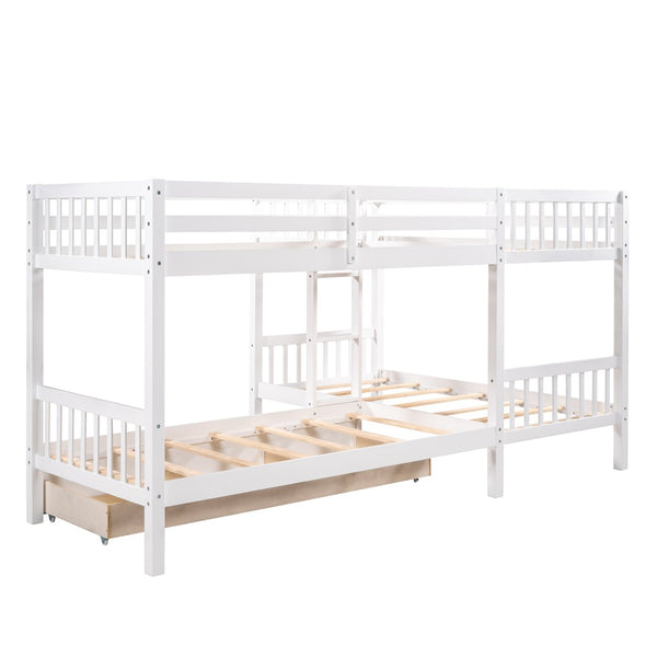 English Elm Twin L-shaped Bunk Bed Sleeps Four with Storage Drawers Mission Style Pine Frame White LT000038AAK
