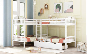 English Elm Twin L-shaped Bunk Bed Sleeps Four with Storage Drawers Mission Style Pine Frame White LT000038AAK