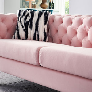 English Elm Chesterfield Modern Tufted Velvet Sofa with Gold Legs, Sleek Upholstered Accent for Living Room Pink W57947396