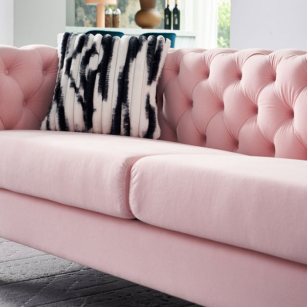 English Elm Chesterfield Modern Tufted Velvet Sofa with Gold Legs, Sleek Upholstered Accent for Living Room Pink W57947396
