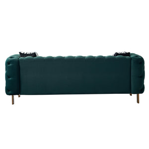 English Elm Chesterfield Modern Tufted Velvet Sofa with Gold Legs, Sleek Upholstered Accent for Living Room Green W57947395