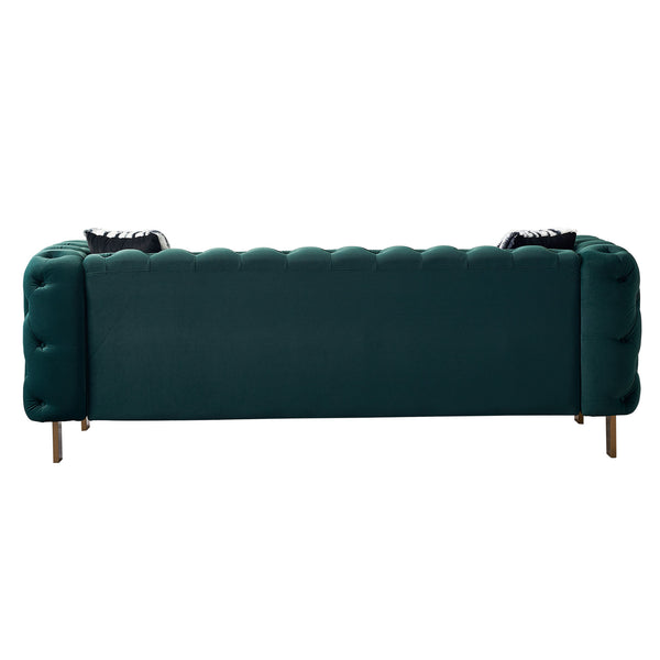 English Elm Chesterfield Modern Tufted Velvet Sofa with Gold Legs, Sleek Upholstered Accent for Living Room Green W57947395