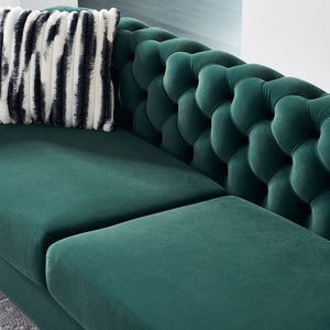 English Elm Chesterfield Modern Tufted Velvet Sofa with Gold Legs, Sleek Upholstered Accent for Living Room Green W57947395