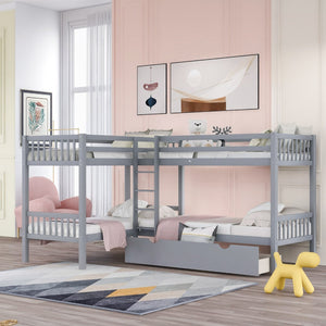 English Elm Twin L-shaped Bunk Bed Sleeps Four with Storage Drawers Mission Style Pine Frame Gray LT000038AAE