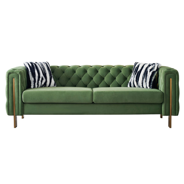 English Elm Chesterfield Modern Tufted Velvet Sofa with Gold Legs, 69" Compact Accent Couch in Mint Green Elegance W57949311