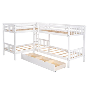 English Elm Twin L-shaped Bunk Bed Sleeps Four with Storage Drawers Mission Style Pine Frame White LT000038AAK