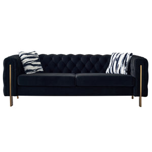 English Elm Chesterfield Modern Tufted Velvet Sofa with Gold Legs, Sleek Upholstered Accent for Living Room Black W57947394
