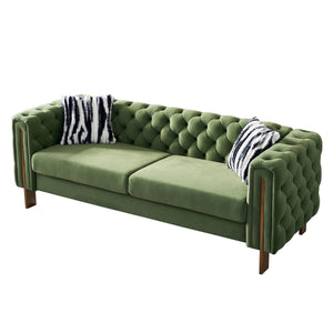English Elm Chesterfield Modern Tufted Velvet Sofa with Gold Legs, 69" Compact Accent Couch in Mint Green Elegance W57949311