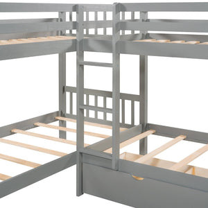 English Elm Twin L-shaped Bunk Bed Sleeps Four with Storage Drawers Mission Style Pine Frame Gray LT000038AAE
