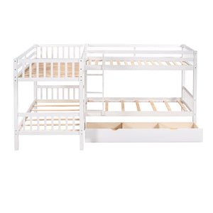 English Elm Twin L-shaped Bunk Bed Sleeps Four with Storage Drawers Mission Style Pine Frame White LT000038AAK