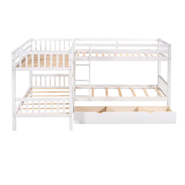 English Elm Twin L-shaped Bunk Bed Sleeps Four with Storage Drawers Mission Style Pine Frame White LT000038AAK