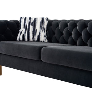 English Elm Chesterfield Modern Tufted Velvet Sofa with Gold Legs, Sleek Upholstered Accent for Living Room Black W57947394