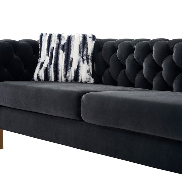 English Elm Chesterfield Modern Tufted Velvet Sofa with Gold Legs, Sleek Upholstered Accent for Living Room Black W57947394