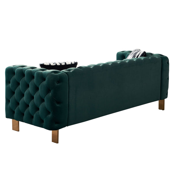 English Elm Chesterfield Modern Tufted Velvet Sofa with Gold Legs, Sleek Upholstered Accent for Living Room Green W57947395