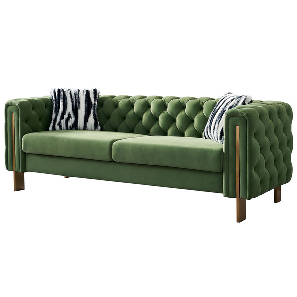 English Elm Chesterfield Modern Tufted Velvet Sofa with Gold Legs, 69" Compact Accent Couch in Mint Green Elegance W57949311
