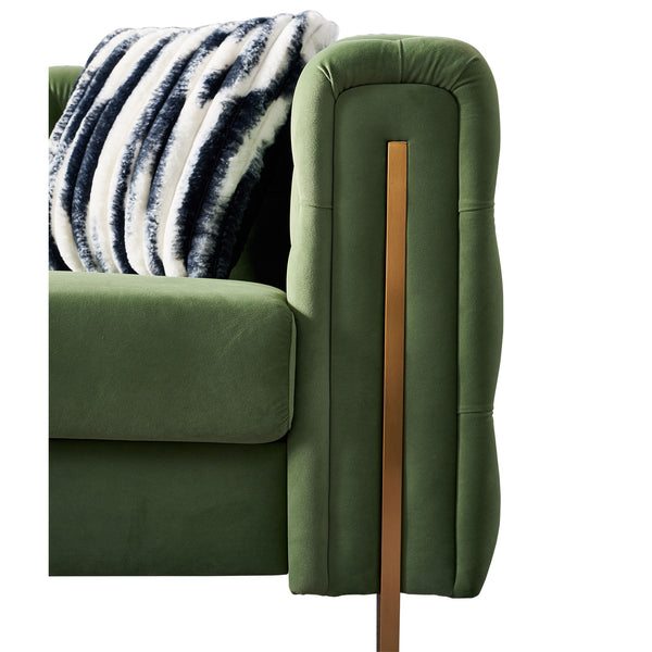 English Elm Chesterfield Modern Tufted Velvet Sofa with Gold Legs, 69" Compact Accent Couch in Mint Green Elegance W57949311